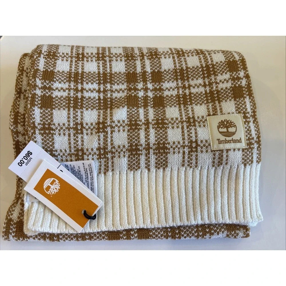 Timberland Scarf NWT Wheat Plaid One Size Winter Fall Logo T101808